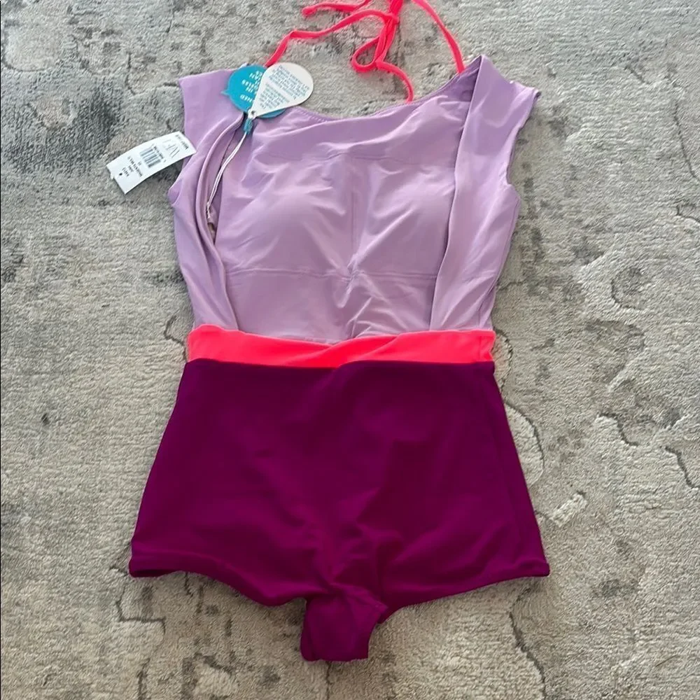 Purple and Pink One Piece Swimsuit with Supportive Fit